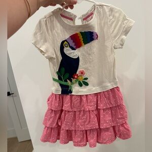 Colorful Toucan Dress with Pink Skirt